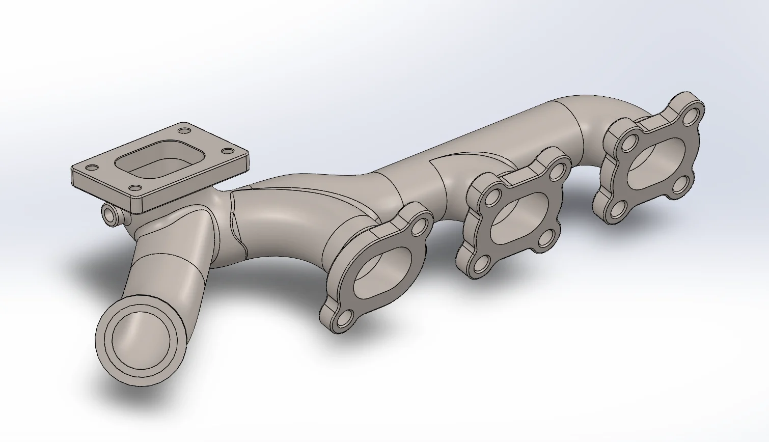 CAD model of the turbo manifold showing its routing and flanges