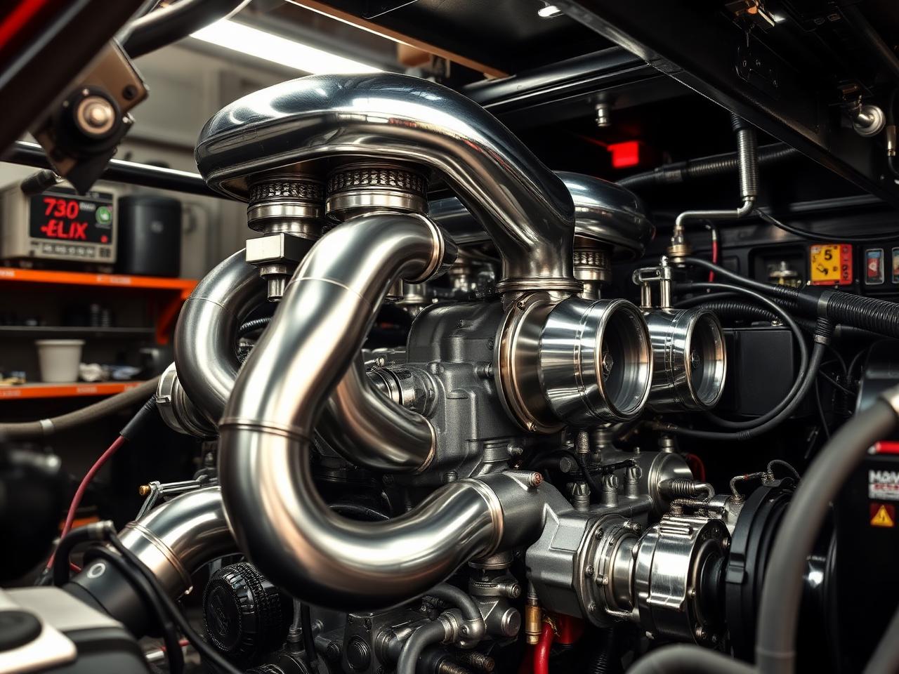 Twin-turbo installation in the engine bay