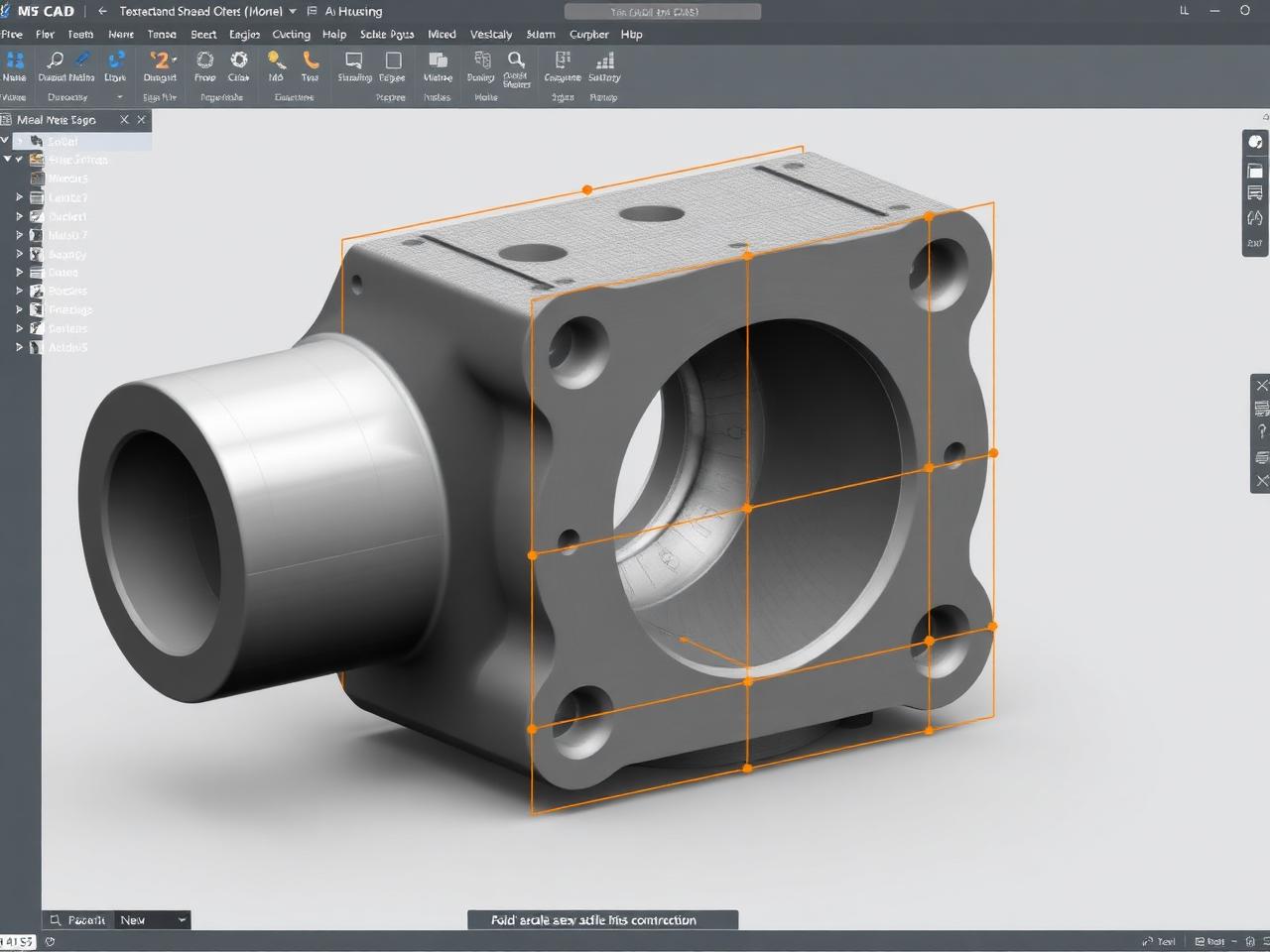 CAD screenshot: scan mesh with extracted hole centres and planes highlighted