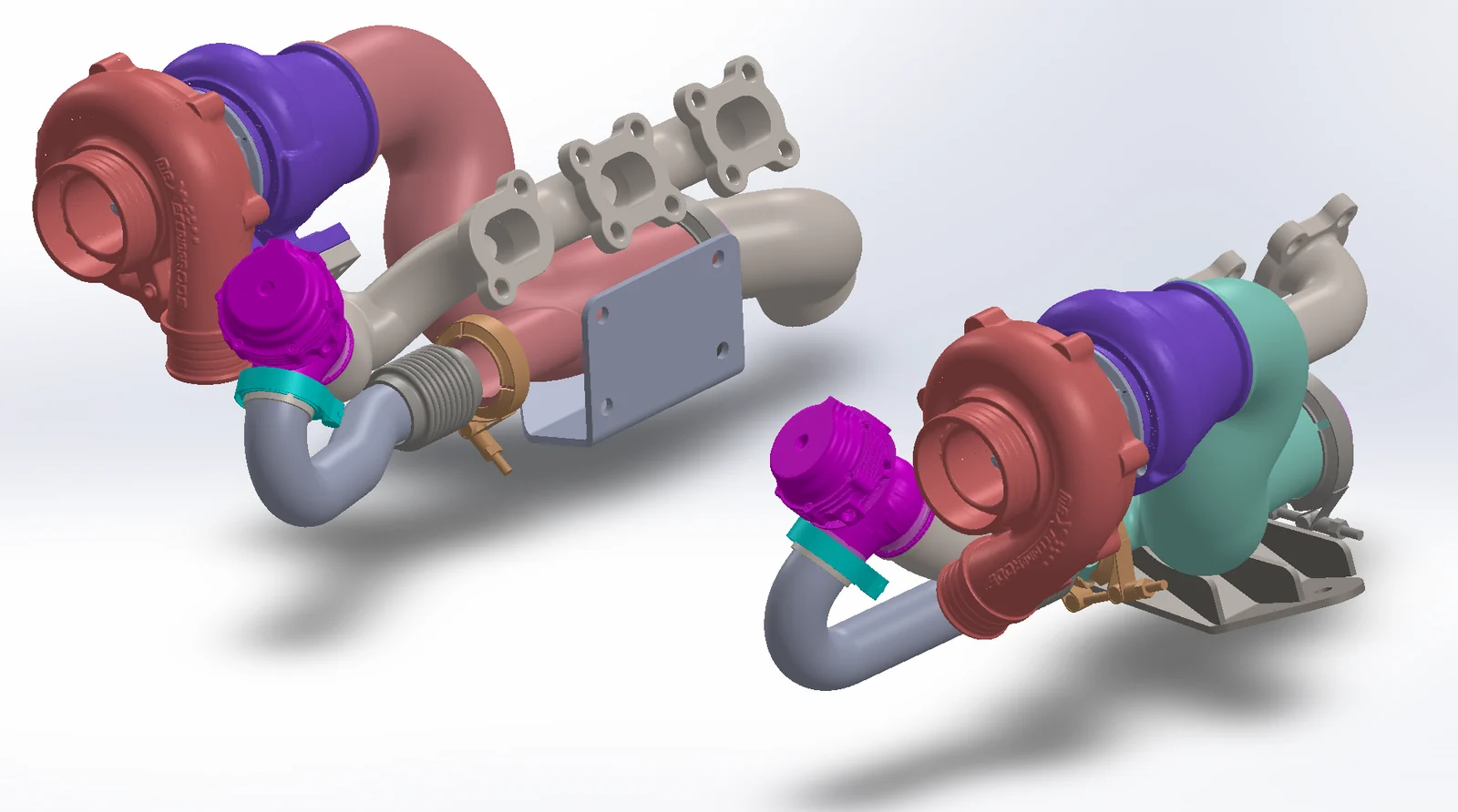 Combined scanned geometry and modelled CAD of the twin-turbo, manifold and plumbing assembly